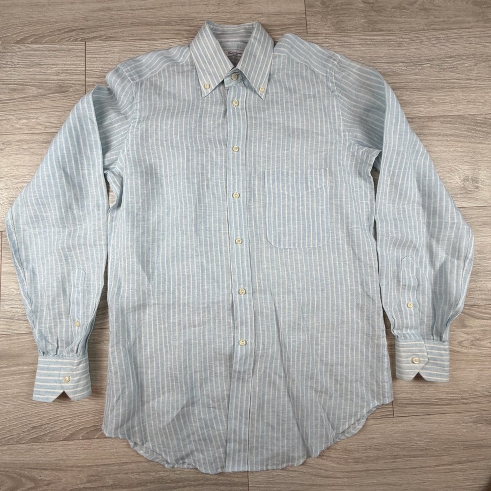 Camicissima 100% Linen Blue‎ Striped Long Sleeve Slim Fit Shirt Mens 39
